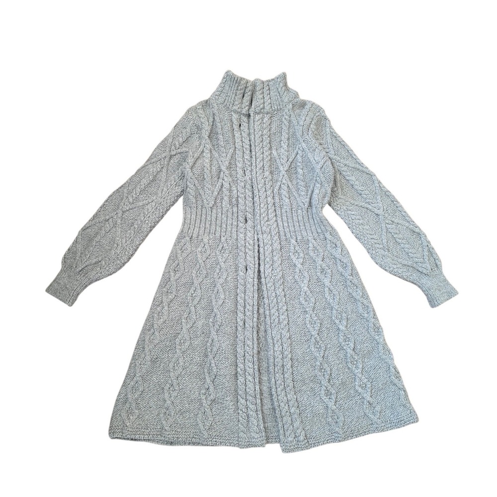 SAOL Ireland Wool Chunky Cable
Knit Gray Fishermen Midi Cardigan sz S READ